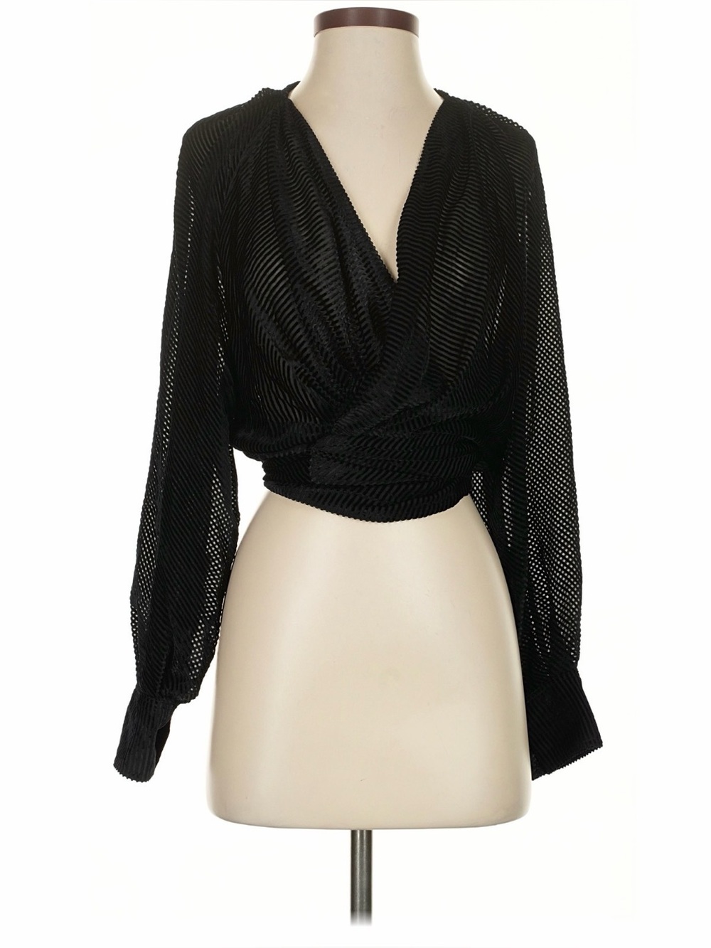 IRO Black Textured Wrap Blouse with Tie Front